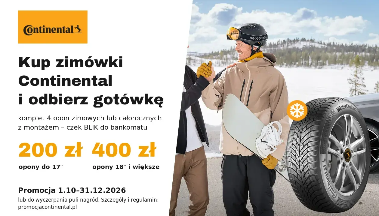 Continental – do 400 zł zwrotu za komplet opon zimowych lub całorocznych