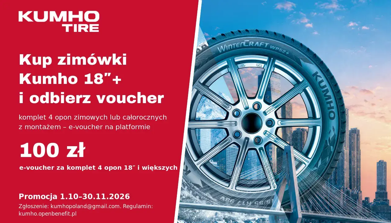 Kumho – e-voucher 100 zł za komplet opon 18″+
